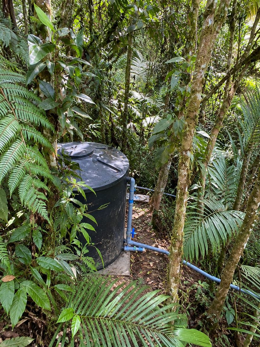 Cisterna de captación instalada en zona forestal